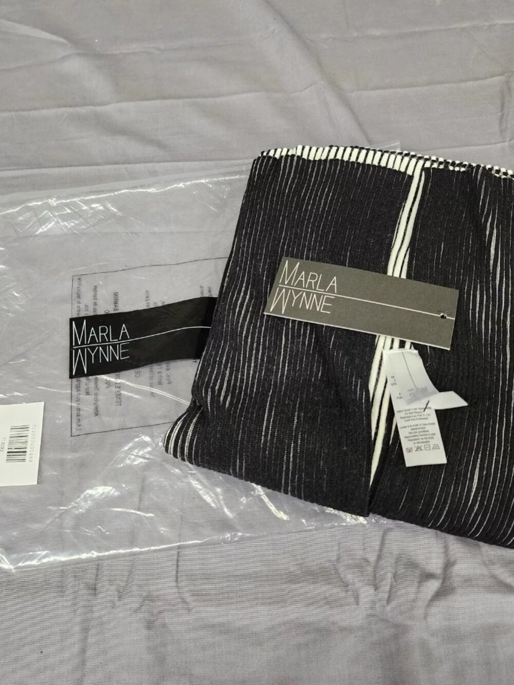 Marla Wynne Plus Size 2X/3X Black White Striped Pleated Open Front Knit Cardigan